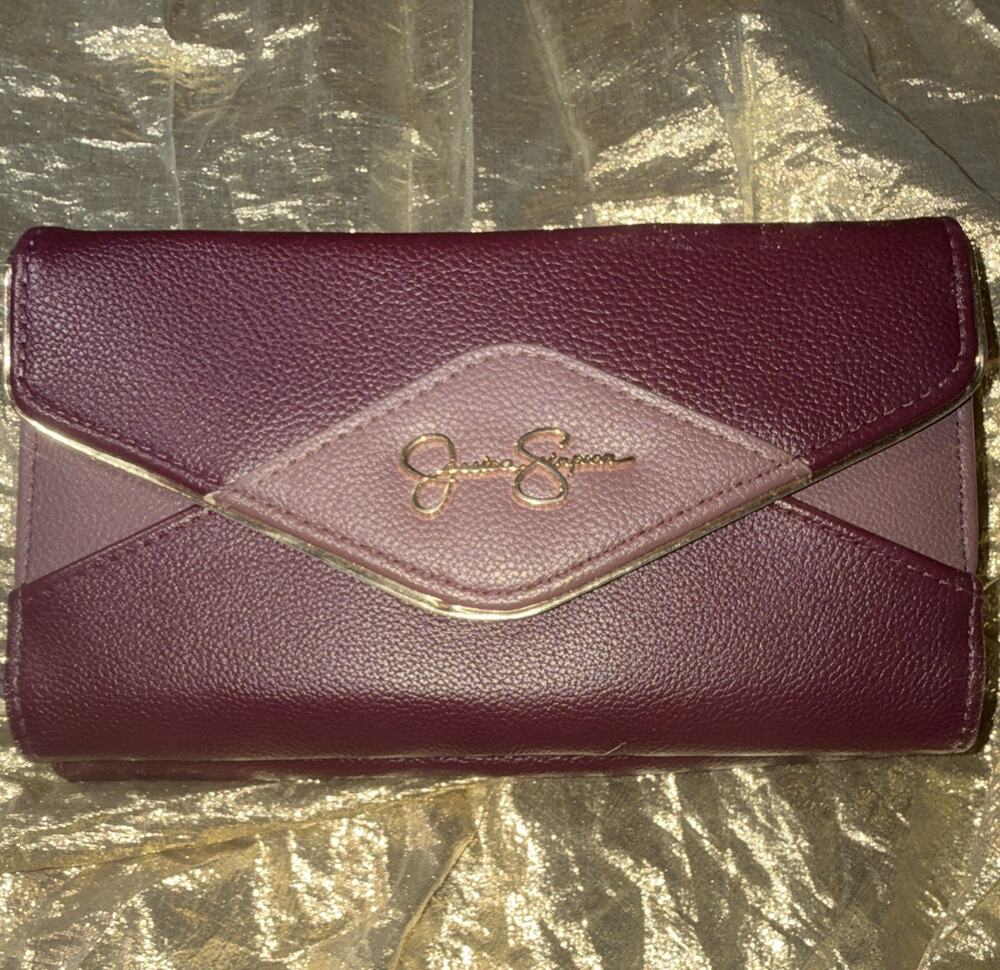 Jessica Simpson Women’s Zip-Around Clutch Wallet, Burgundy/Pink, Credit Card